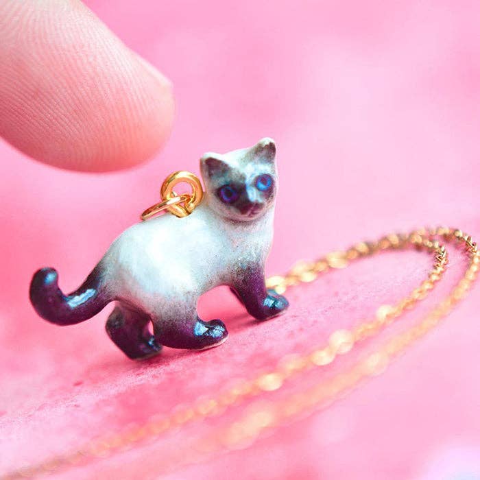 Siamese Cat Necklace for wholesale by Camp Hollow Porcelain Animal Treasures