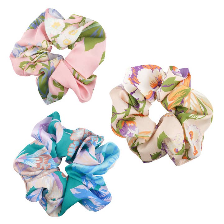 limlim – Engroshandel Scrunchie – Kvinder – PASTEL SATIN FLORAL SCRUNCHIES