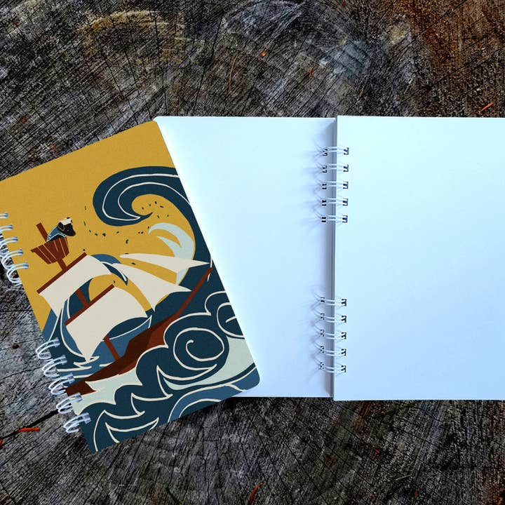 Cahier à spirale La Grande Vague | Chien Nautique pour la vente par Soijen Illustrations