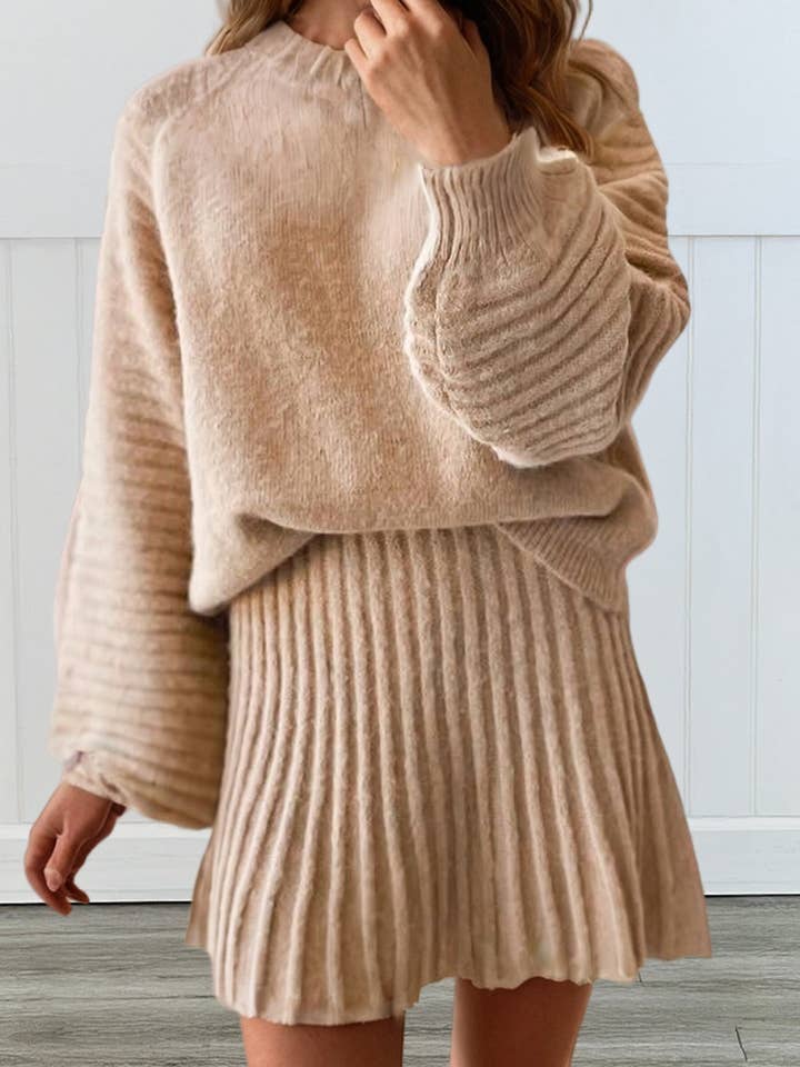 LAS Sweater Pleated Mini Skirt 2pcs Knitted Outfit (S-XL) for wholesale by LA Society