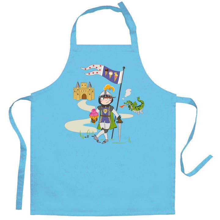 Turquoise Knight And Dragon Child Apron 52 X 63 for wholesale by Maison Vivaraise & La Cerise sur le Gâteau