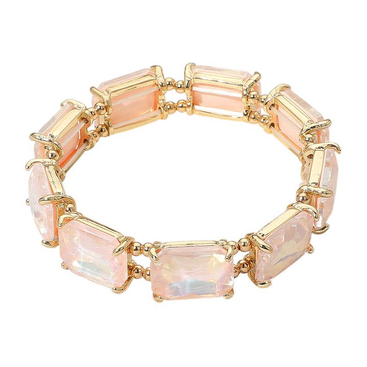 Sensibling Corp. - Wholesale Link & Chain Bracelet - Cushion Rectangle Stone Stretch Evening Bracelet