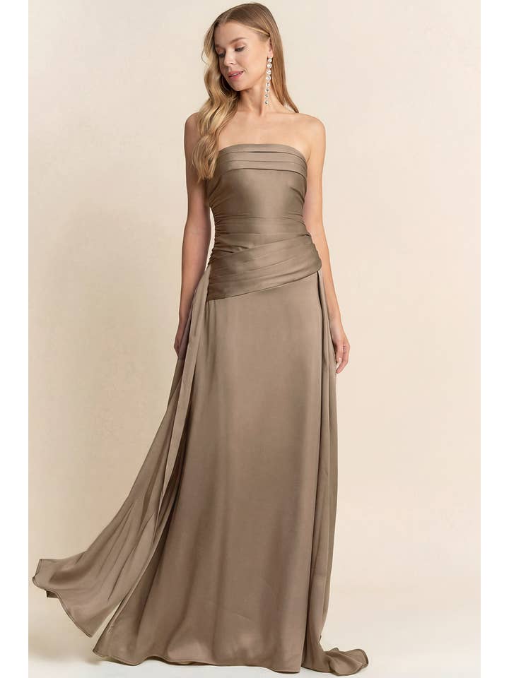 Maniju - Wholesale Dress - Women's - STRAIGHT NECKLINE WITH RUCHING DETAIL MAXI DRESS7