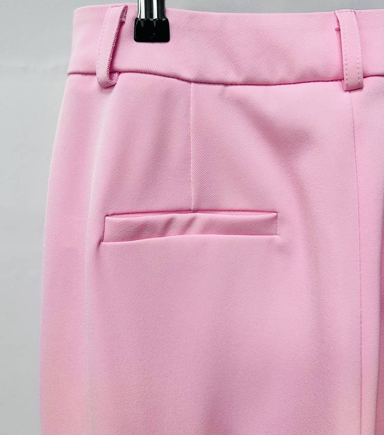 Rosa SET9-6L Chic rosa kavaj med en knapp och utsvängda byxor set för wholesale på Faire15