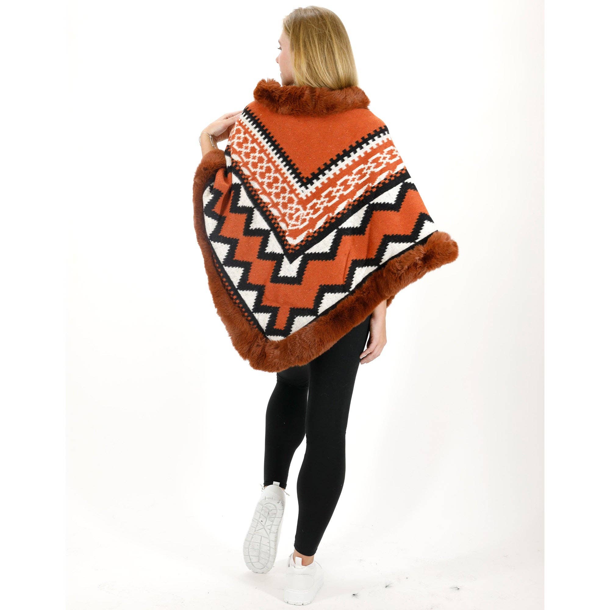 ASSORTED Zig Zag Pattern Faux Fur Poncho P4030 (12PC) for wholesale on Faire2