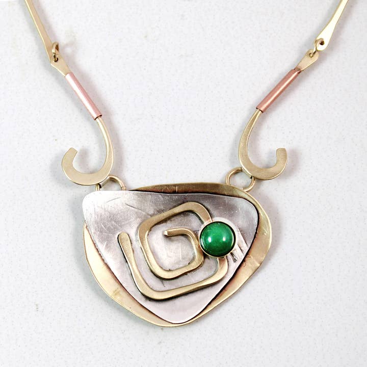Whitney Designs Ltd. - Wholesale Pendant/Charm Necklace - Labyrinth Necklace with Aventurine, Sterling, and Brass USA
