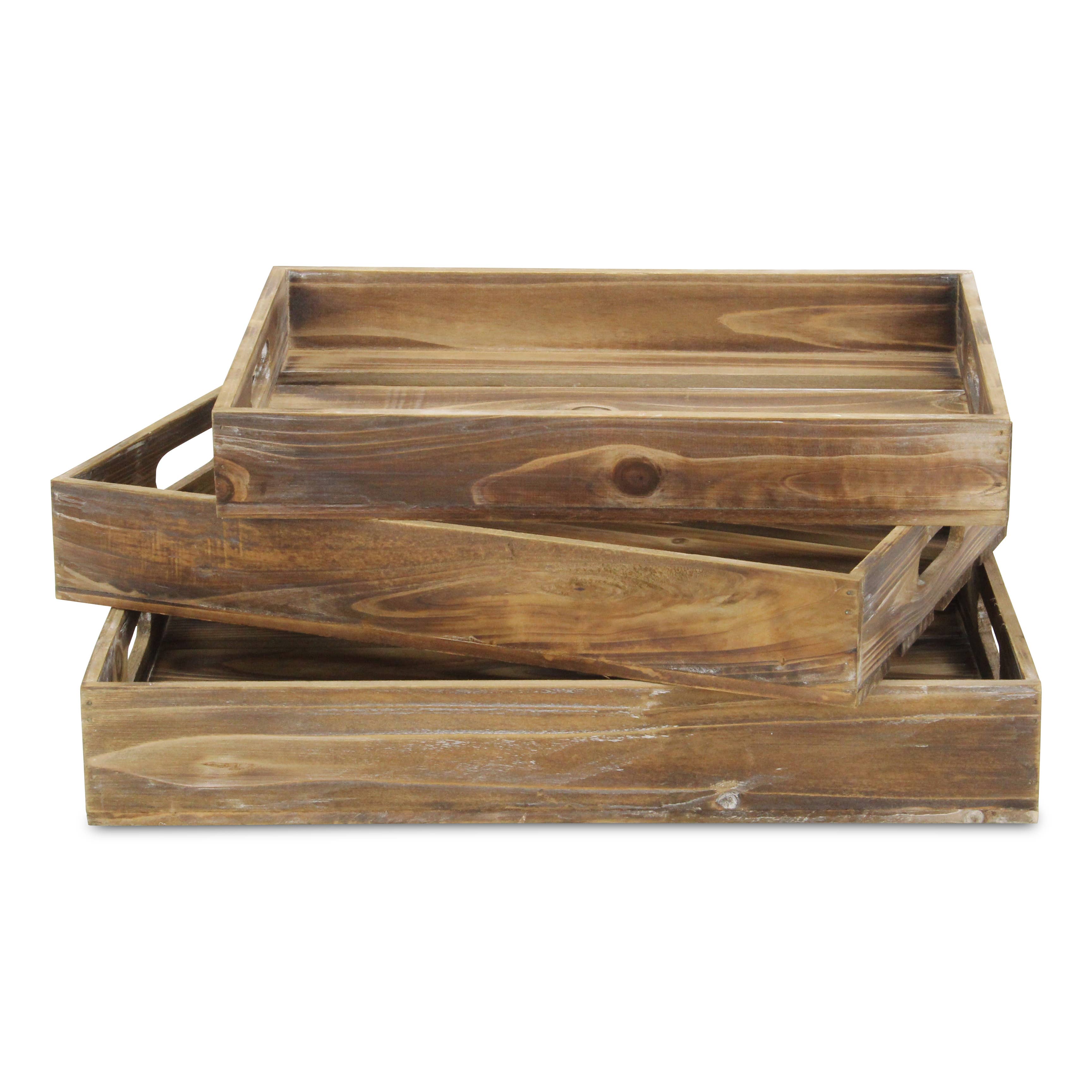 Cheungs Home Decor - Venta al por mayor Bandejas decorativas - Juego de 3 bandejas de madera con listones Nora, color marrón3