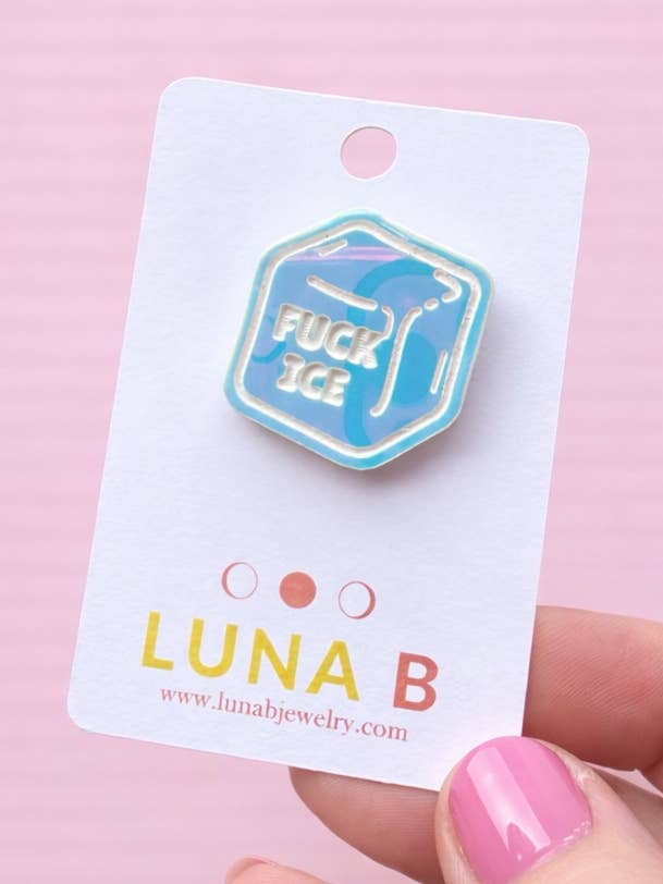 Fuck ICE Pin (Brooch) – Iridescent Acrylic Protest Pin for wholesale by Luna B Jewelry