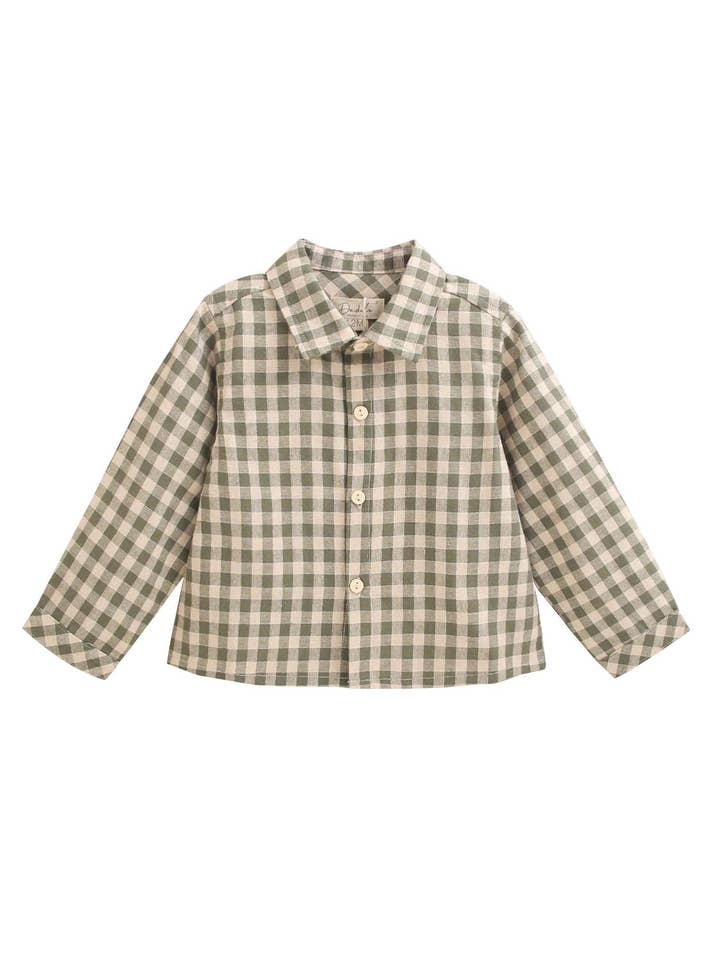 Baby jongensblouse met vichyruitjes in groen en beige voor wholesale door Dadati