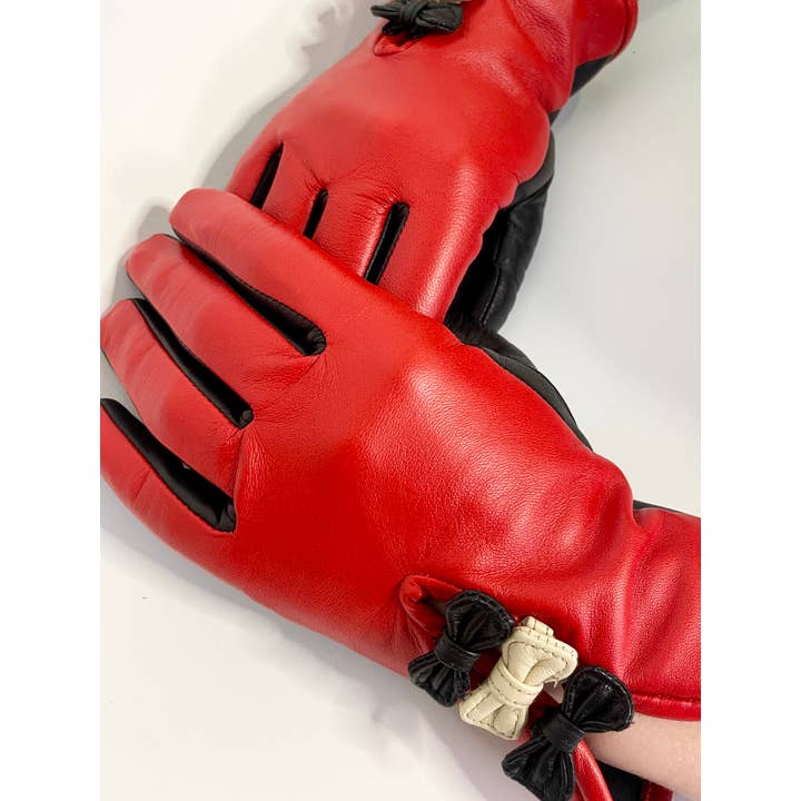 Lola Ramona - Wholesale Gloves - Women's - Gloves Betty Bow - Red/Black1