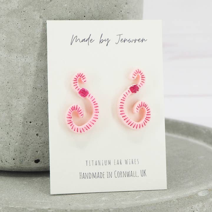 Pink Worm stud earrings for wholesale by MadebyJenWren