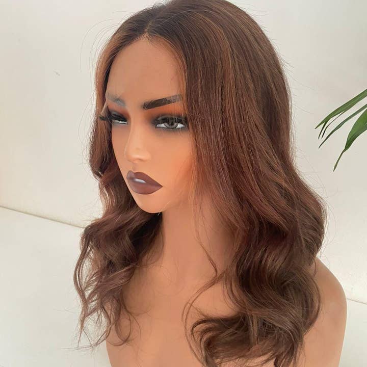 Gaurash Beauty Supply Inc. - Wholesale Wig/Hair Piece - Chocolate Brown Human Hair Wig with Caramel Highlights5