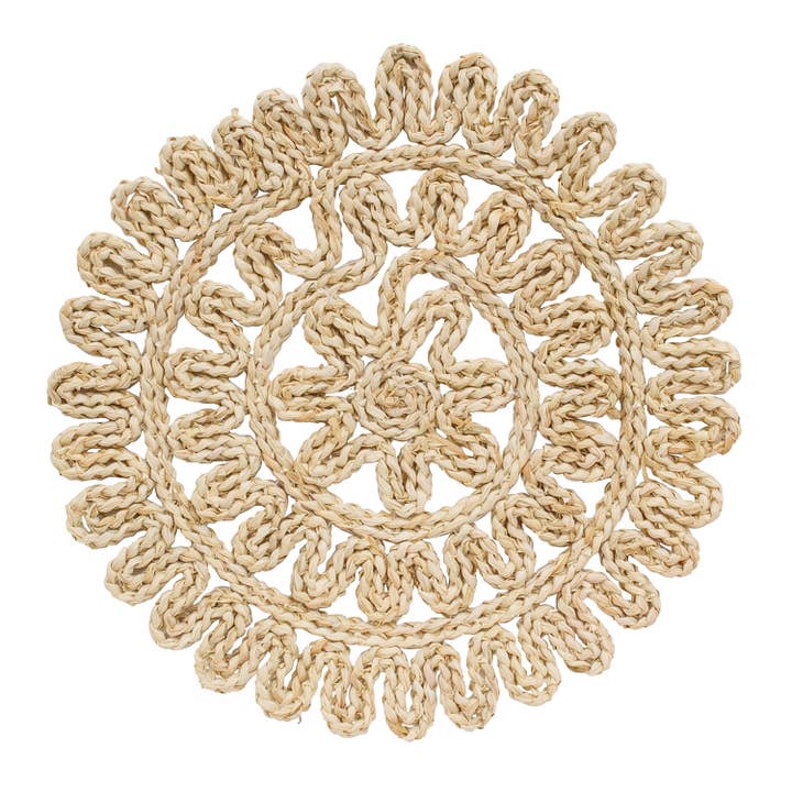 Flower Shape Corn Husk Table Mat - 15" for wholesale by Col House Designs