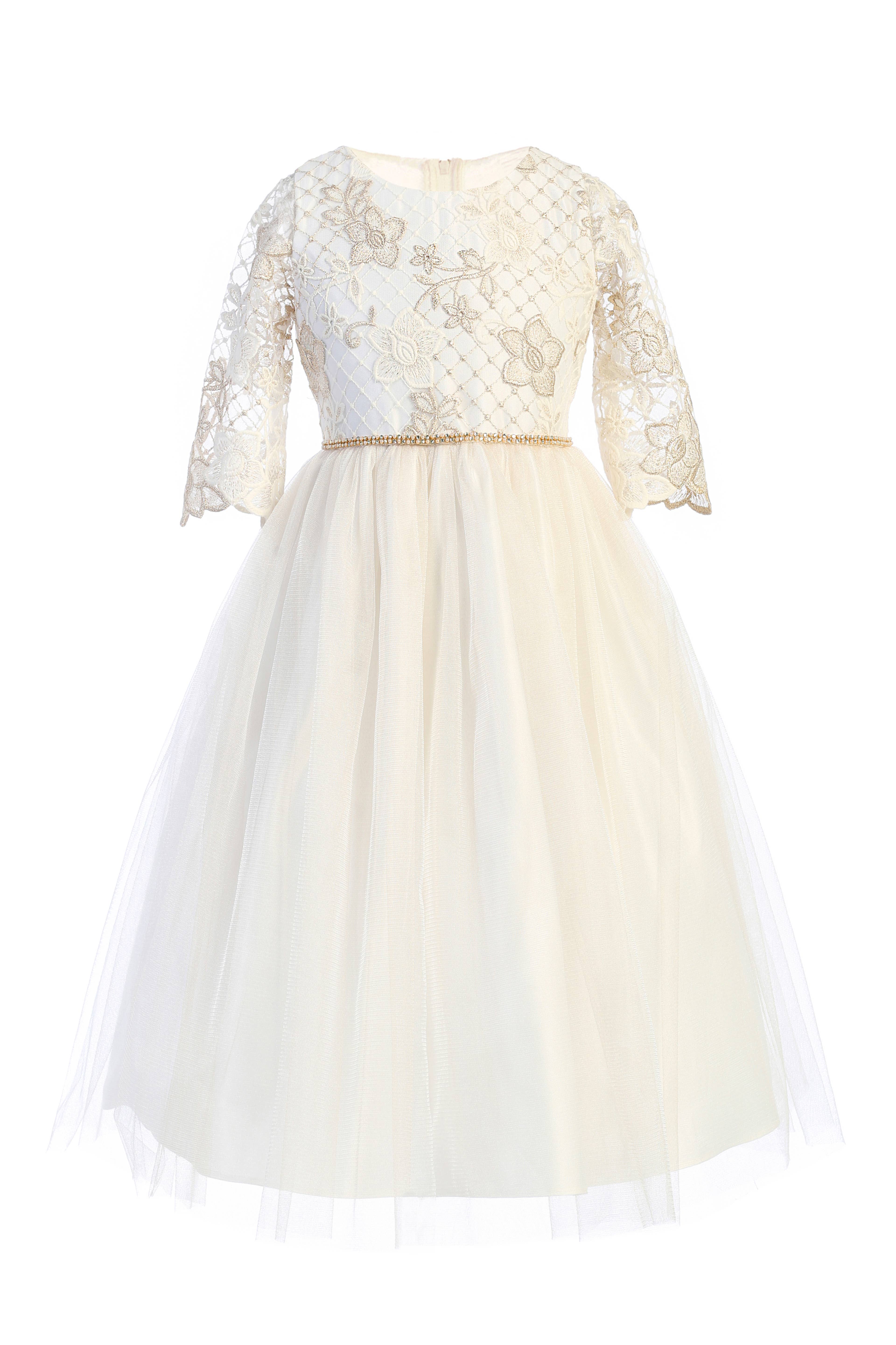 Sweet Kids, Inc. – wholesale Dress – Kids – SK871 - lattice embroidered lace with satin & crystal tulle2