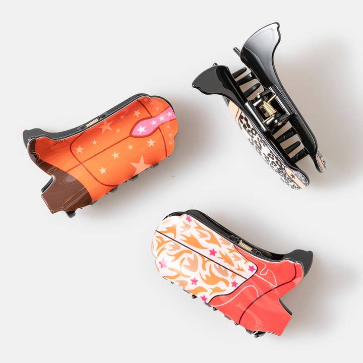 Three Piece Cowboy Boots Hair Claw Set for wholesale by Collections by Fame Accessories