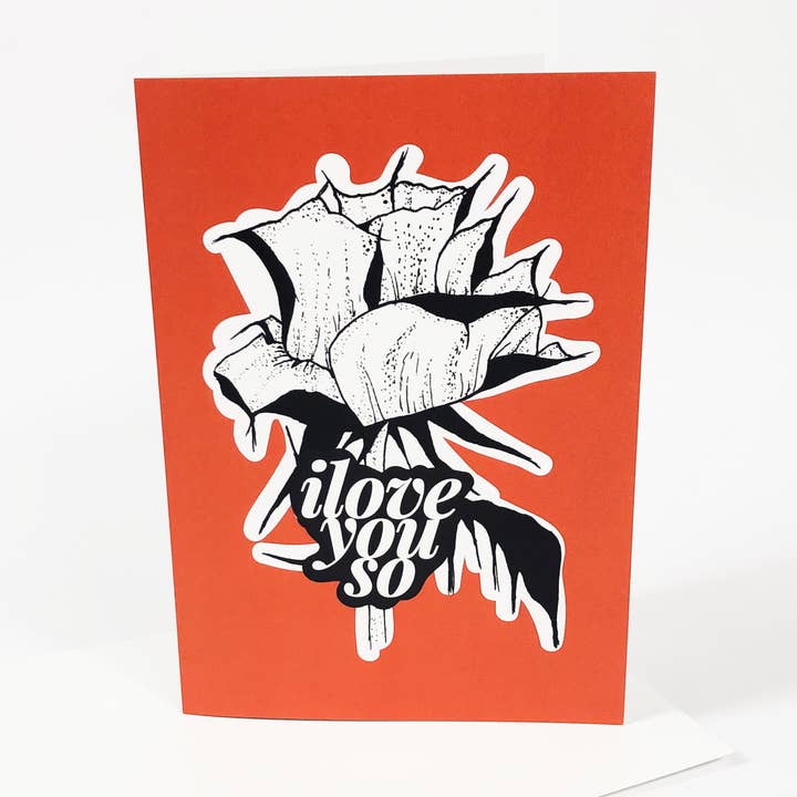 Valentinskarte - Ich liebe dich so - Blumiges Rot für den Großhandel von Kiki Gunn