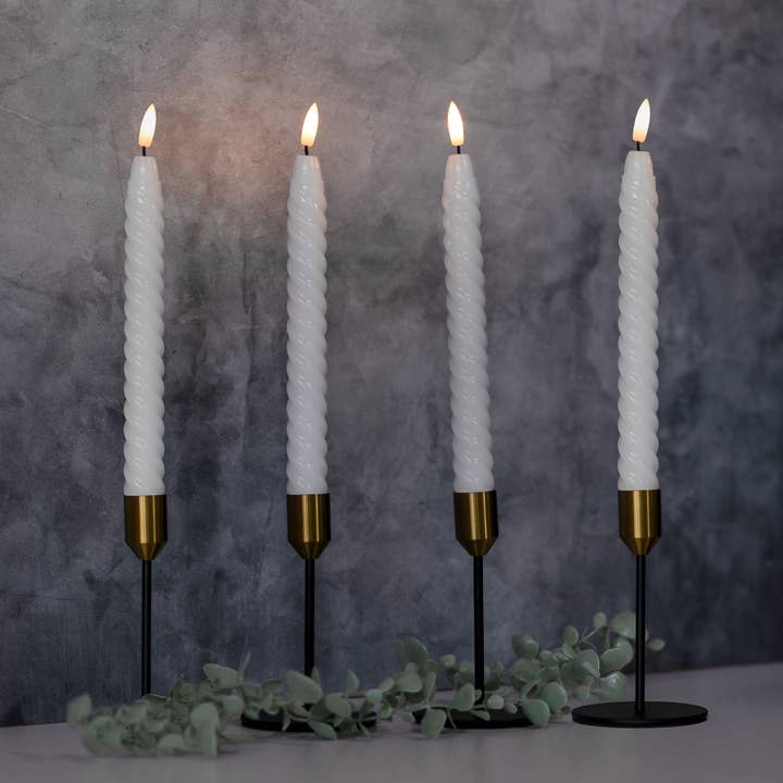 LumaBase - Wholesale Flameless Candle - Battery- Operated 3D Wick Flame Wax Tapers- White Twist, 4ct1