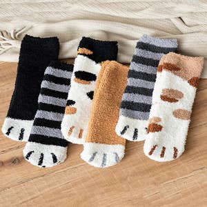 Fuzzy Socks Soft Warm 6 Pairs Polka Dot Striped Cute Sleeping Socks Crew  Socks