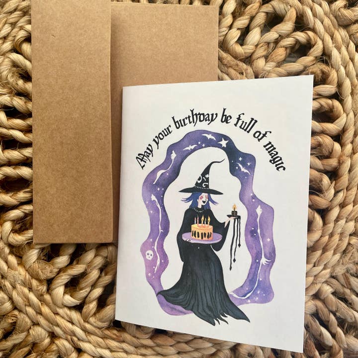 Cryptic Paper Co. - Vente Cartes d'anniversaire - Carte d'anniversaire gothique magique de sorcière mignonne pour Halloween8