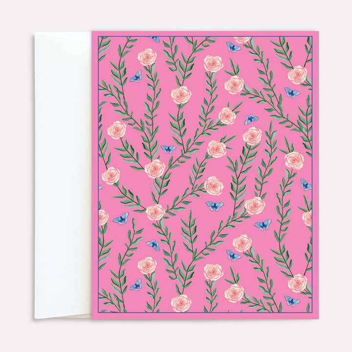 Rose Vine Pink Foldet Notecard Sæt med 8 kort for engroshandel hos Pursyoo | Design House | Paper & Lifestyle