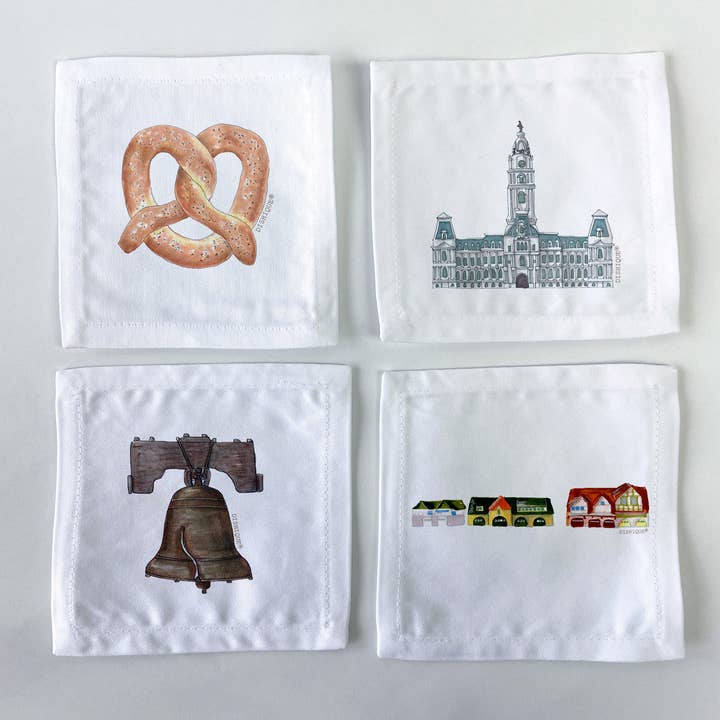 Philadelphia Themed Cocktail napkins Set of 4 for wholesale by Dishique
