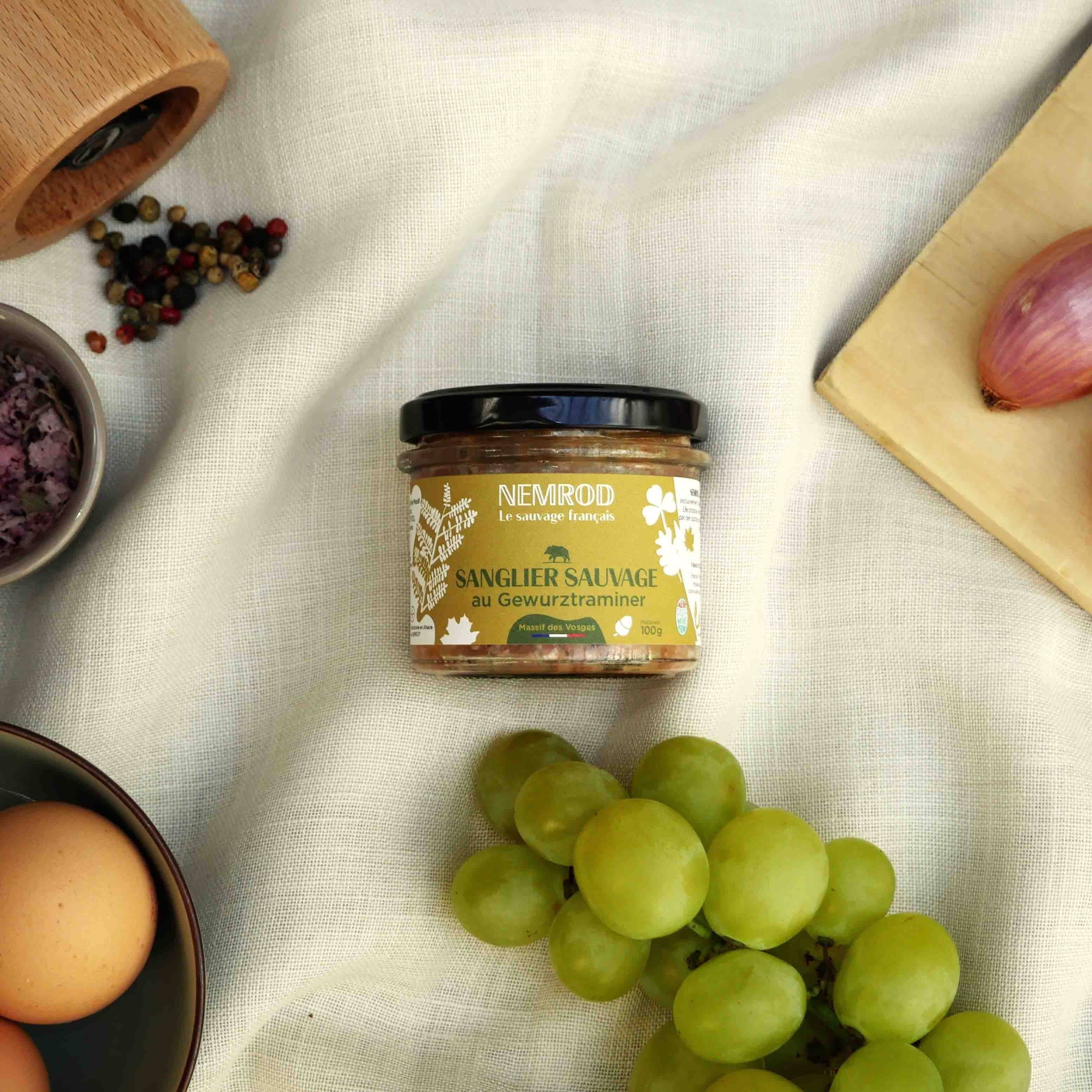 Nemrod – Conservas de fruta por atacado – Terrina de javali com gewurztraminer - caça - 100 g1