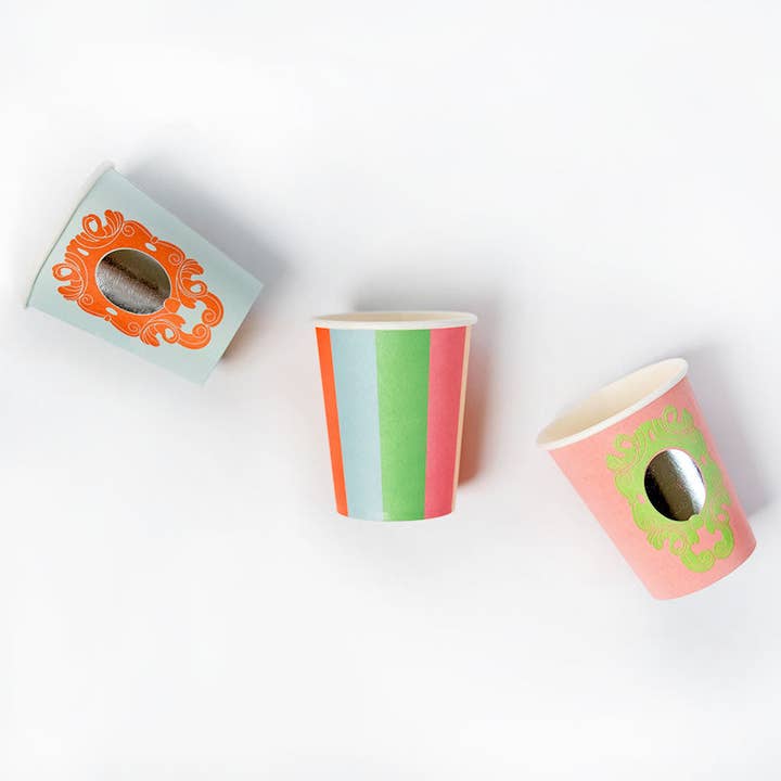 POP Party Supplies, LLC - Wholesale Disposable Cup - Mirror Mirror and Striped Cups (x 12) - Princess Party