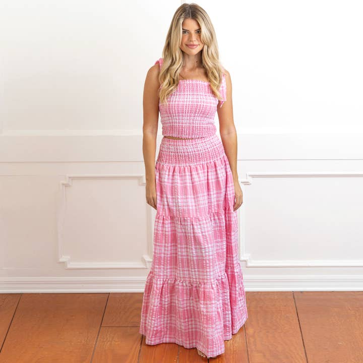 Pucker Pink Smocked Tie Top & Skirt Set for wholesale by 8 Oak Lane
