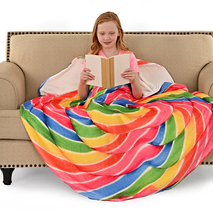 Rainbow Lollipop Round Sleeping Bag Blanket 60" Diameter for wholesale by The Fun Home Novelty Company