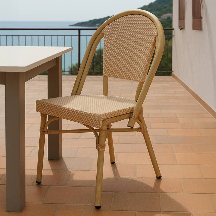 Now's Home - Wholesale Chair - SET OF 2 BEIGE TEXTILENE CHAIRS BAMBOO LOOK AMALFI2