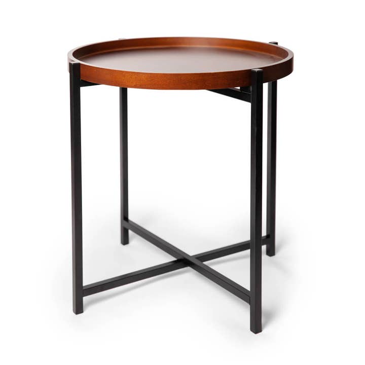 Table d'appoint ronde moderne du milieu du siècle avec plateau en bois amovible pour la vente par Danya B