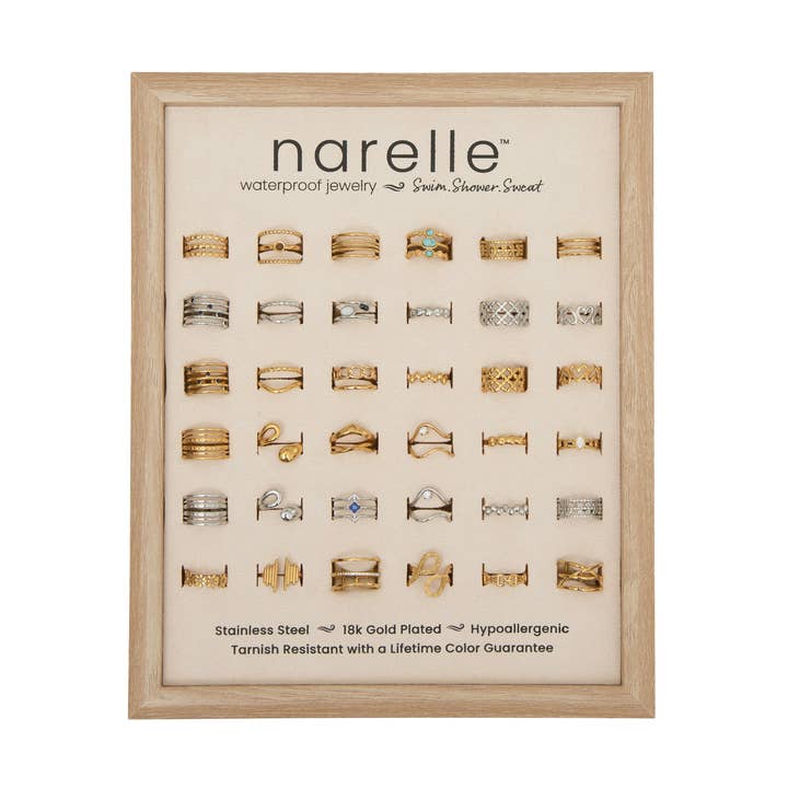Waterproof Rings Narelle 36 Piece Set with Retail Display for wholesale by Elsie & Zoey