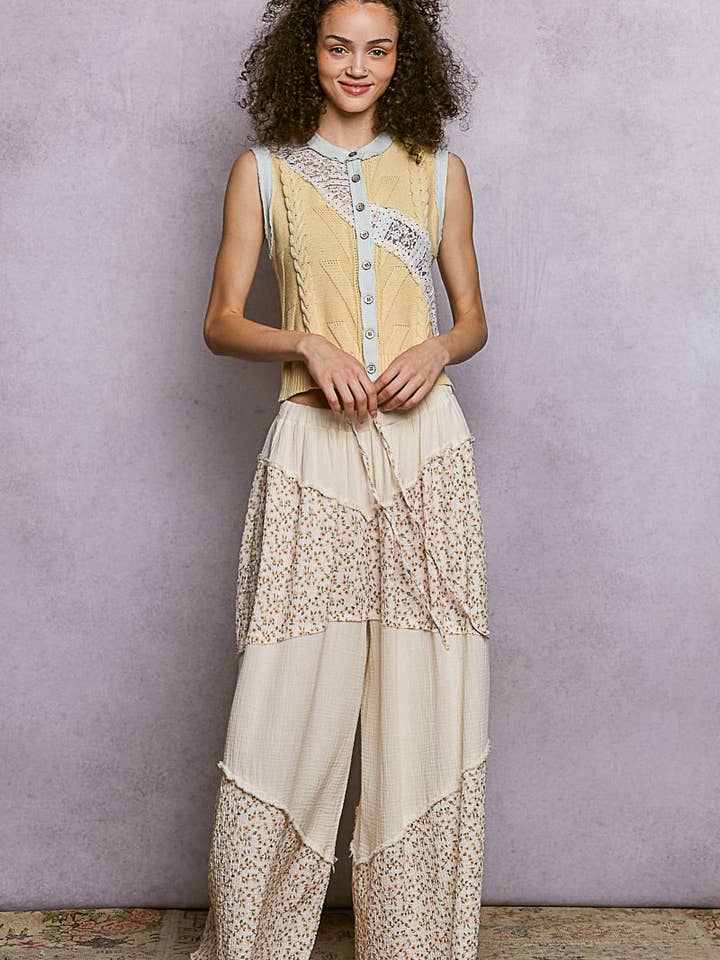 Contrast Floral Double Gauze Woven Print Pants for wholesale by Pol Clothing