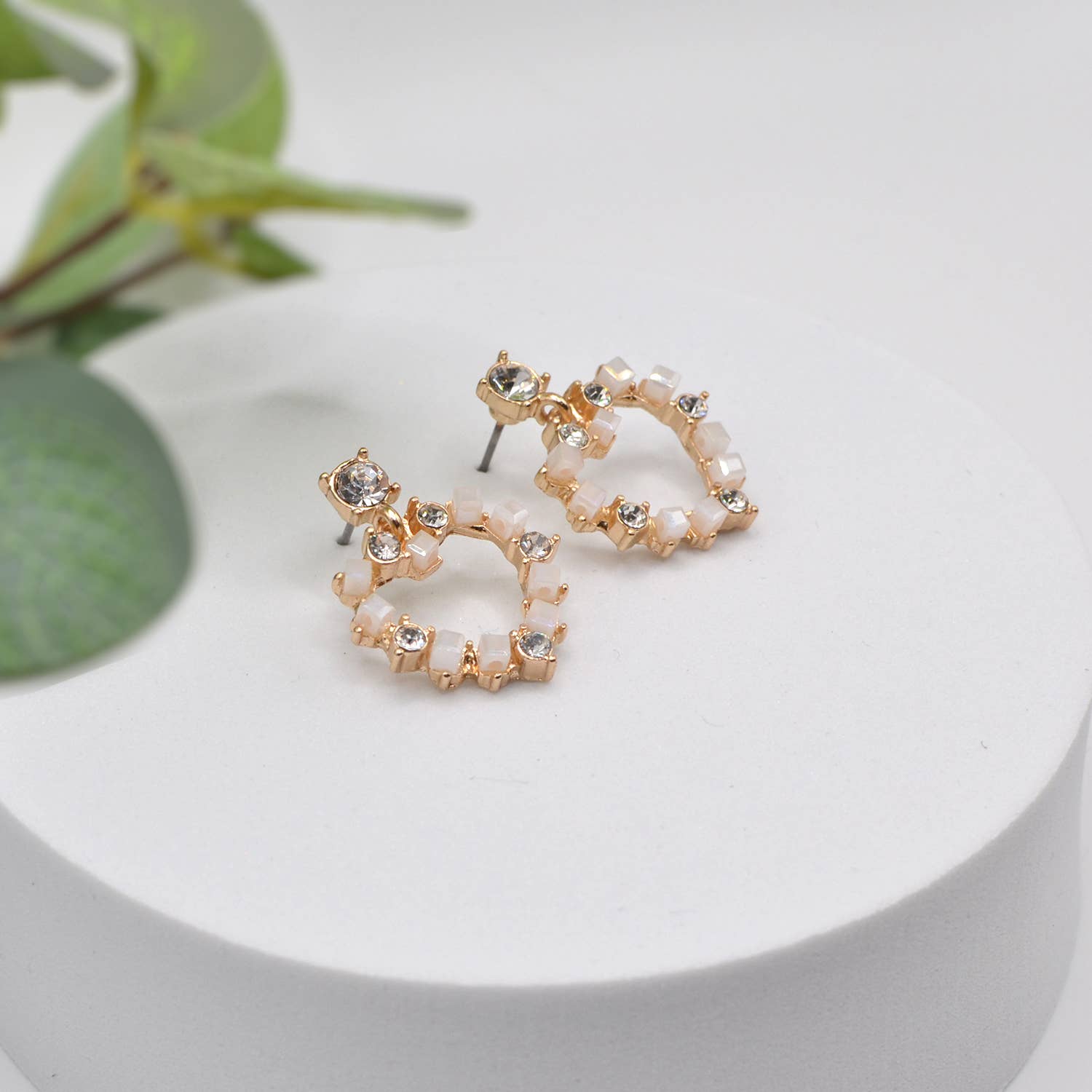 StarryNYC - Wholesale Dangle Earrings - Square Glass Bead and Rhinestone Bead on Heart Post Earrings12