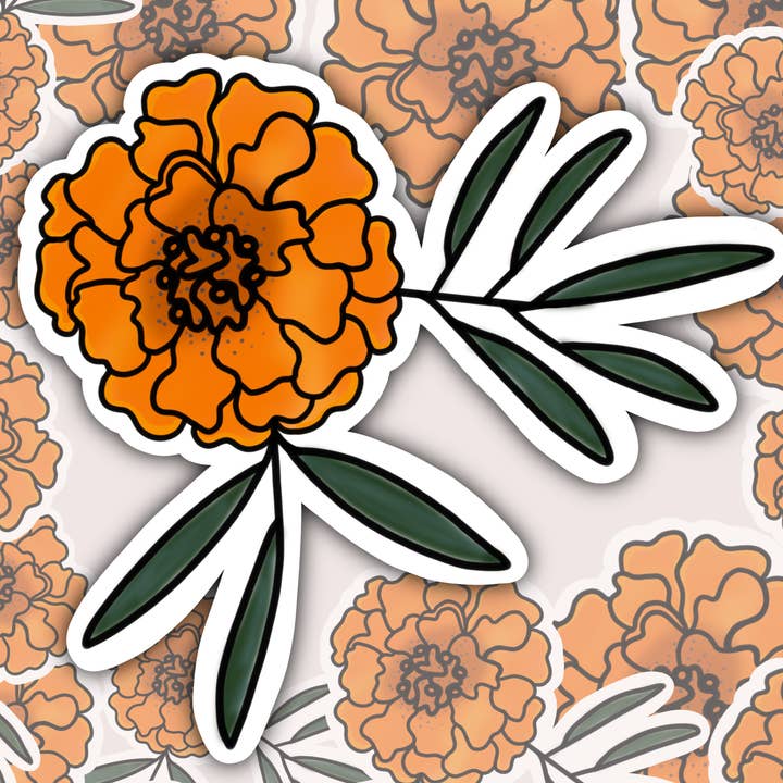 Marigold with Leaves Stickers for wholesale by Kalaka Tx