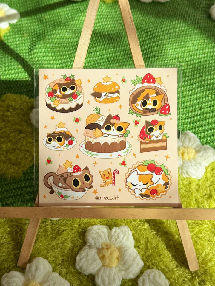Sticker Sheet | Winter Kitty Dessert Party for wholesale by MikouArt