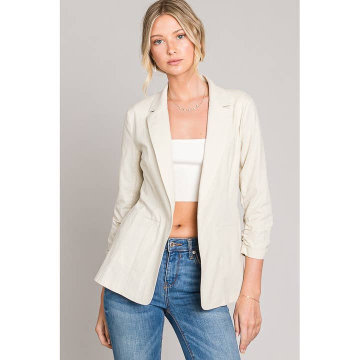 Lemon Tree - Wholesale Blazer - Women's - Linen Ruched Sleeve Blazer Jacket9