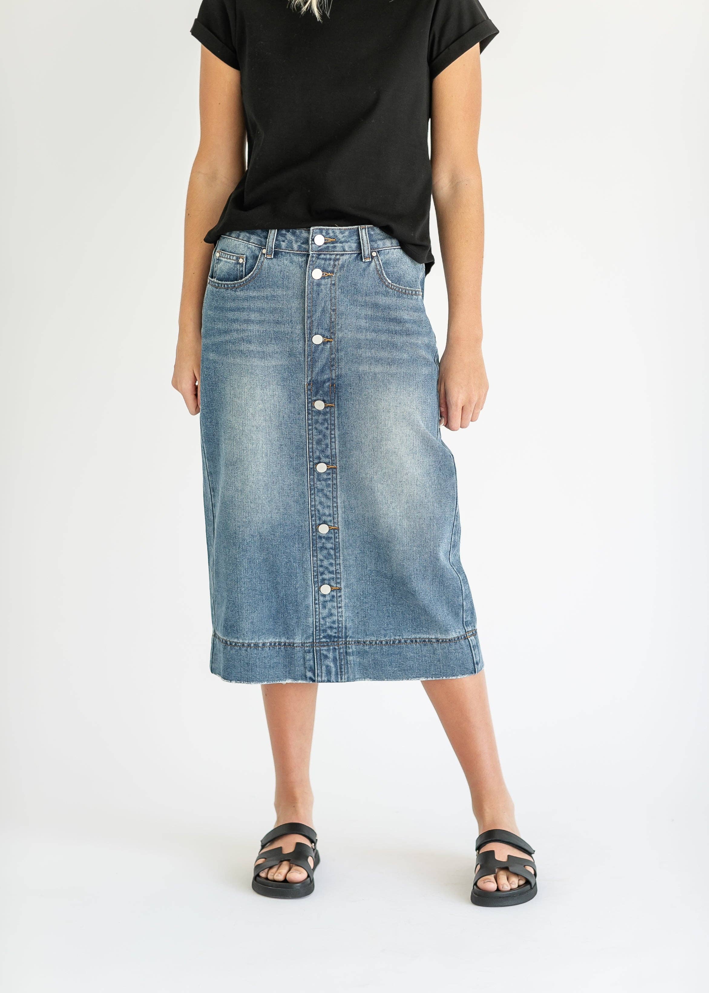 Inherit Clothing Company - Wholesale Skirt - Women's - Skylar Button Front Midi Denim Skirt5