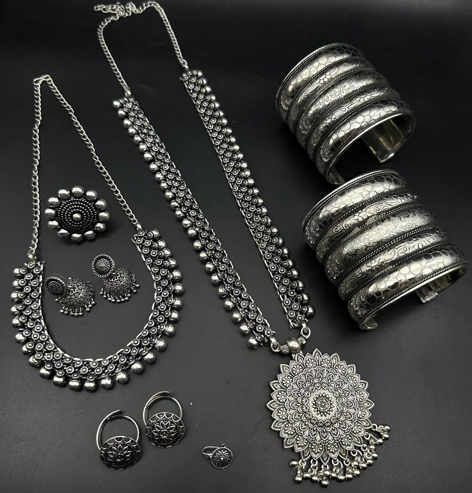Quirky Fashions - Wholesale Jewellery set - 7Pc Boho Oxidized Ethnic Temple Indian Jewelry Set1