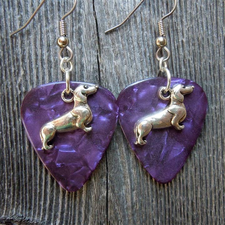 Simply Raevyn - Wholesale Dangle Earrings - Dachshund Charm Guitar Pick Earrings10