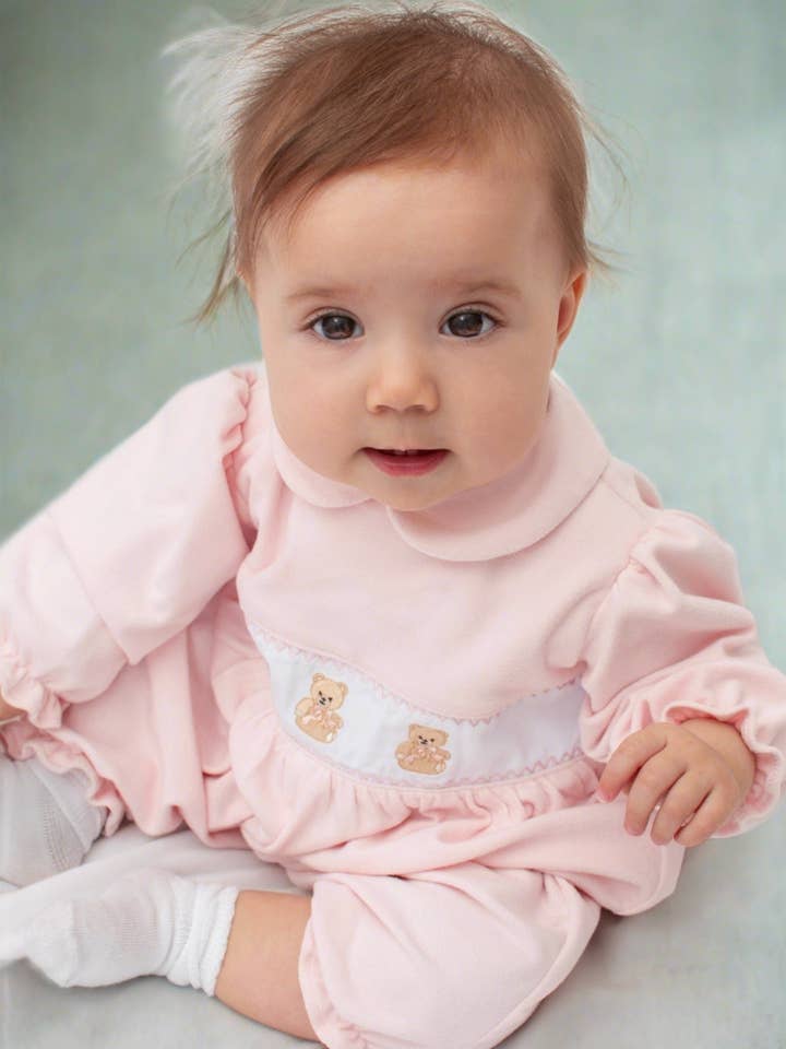 Julius Berger & Carriage Boutique - Wholesale Jumpsuit - Baby - Carroage Boutique Smocked Teddy Bear Pink Baby Girl Longall