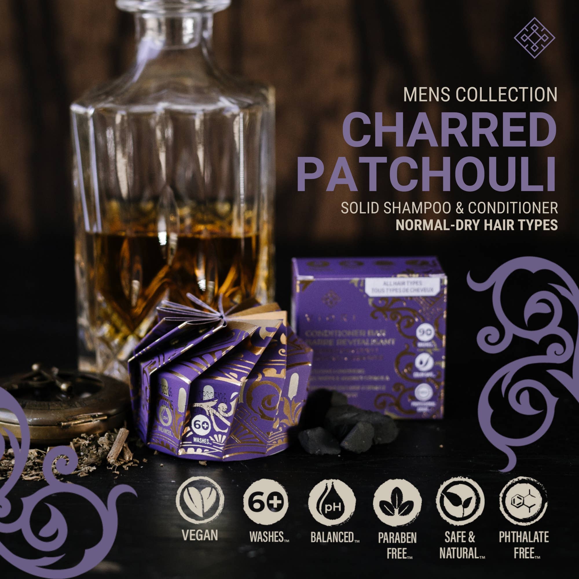 Viori Beauty - Vendita all'ingrosso Balsamo per capelli - Balsamo Solido per Uomo Capelli e Cuoio Capelluto Secchi | Patchouli Bruciato1