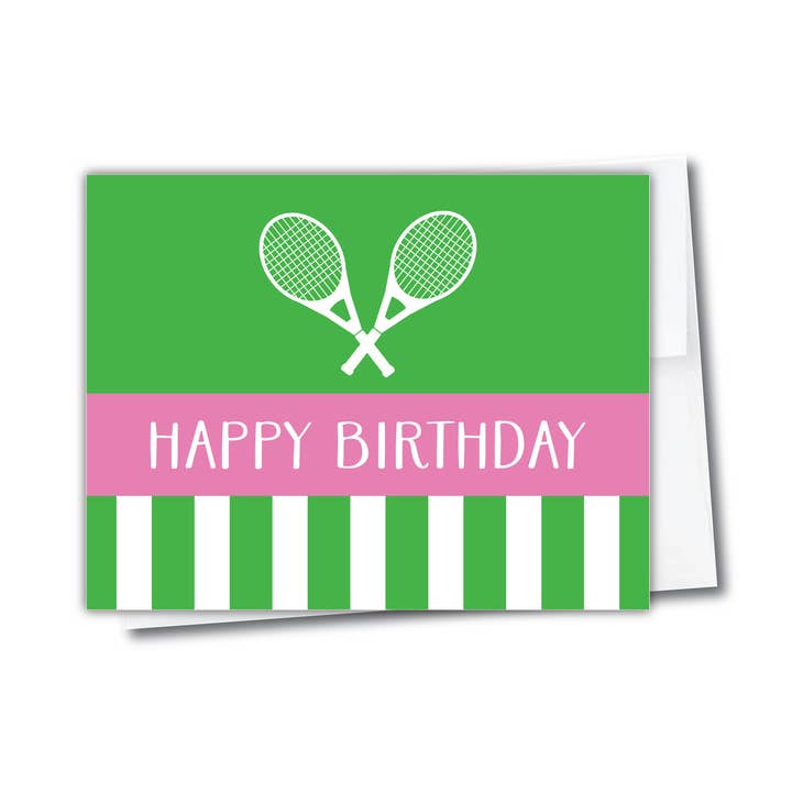 Tennis Pink Green Happy Birthday Card - C0028 for wholesale by Webster Road Paper Co