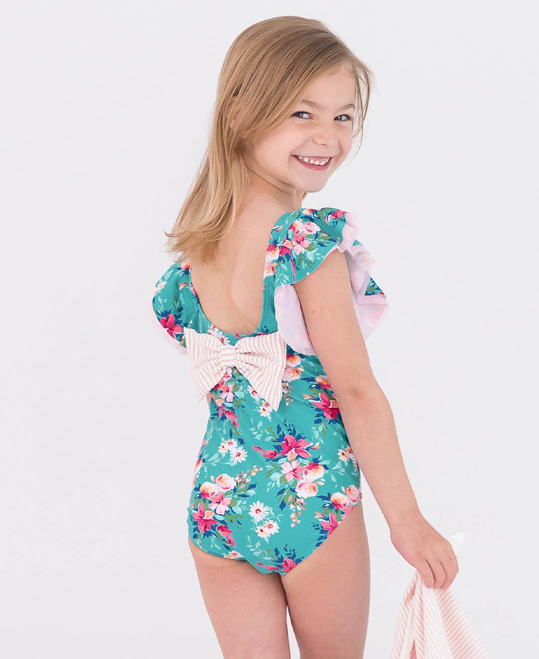 bleu Maillot de bain une pièce à manches papillon fleuries pour filles en vente sur Faire2