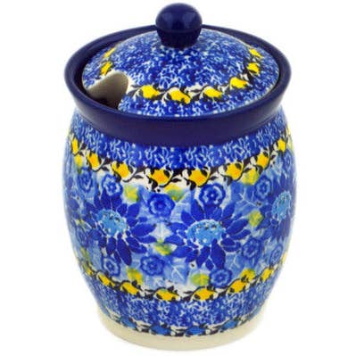 Jar with Lid with Opening 5" Deep Blue Theme UNIKAT for wholesale by Polmedia Polish Pottery