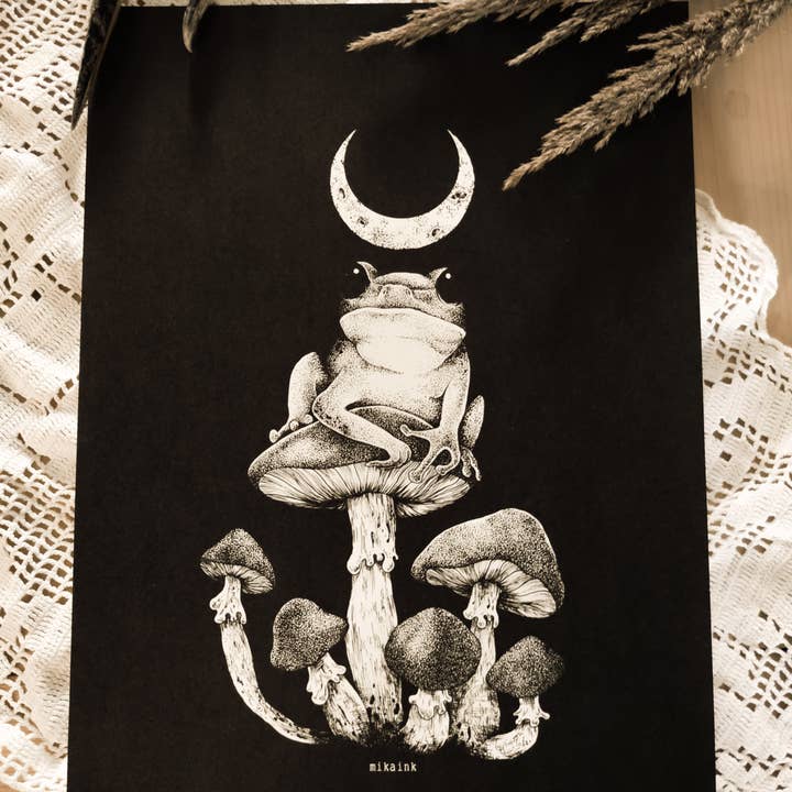 Moon Frog A4 print for wholesale by Glimmer Nox