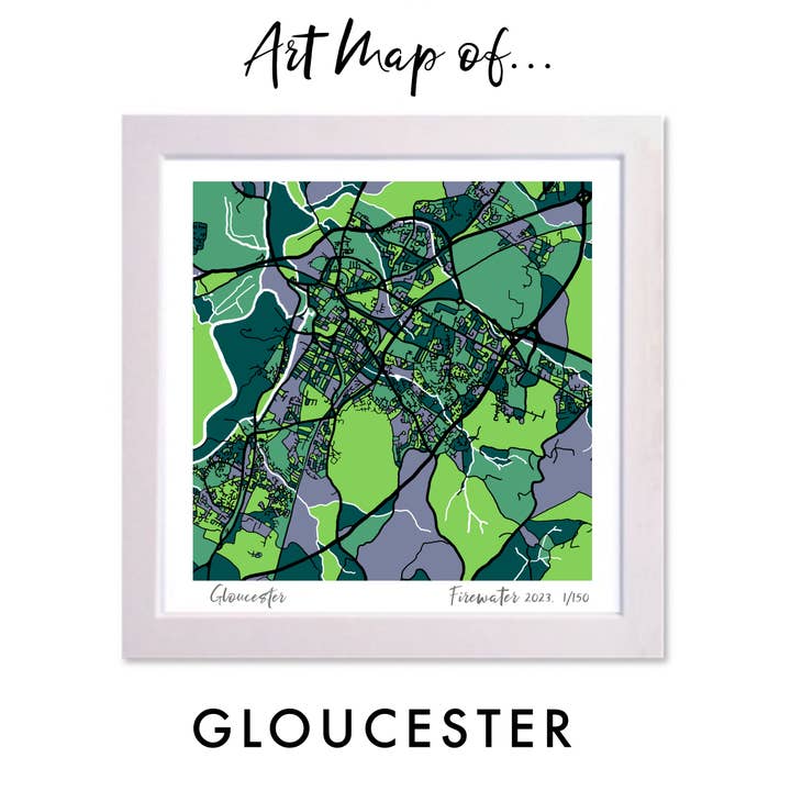 GLOUCESTER UK ART MAP - HAND-DRAWN & LIMITED EDITION for wholesale by Firewater Gallery