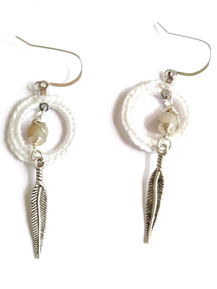 Circle Feather Crochet Earrings for wholesale by Sysaic Knotz