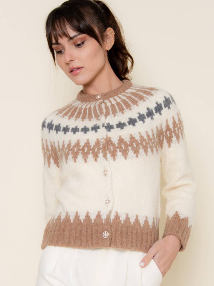 CHRISTMAS HOLIDAY SKI PATTERN KNITTED CARDIGAN-TI6461FO for wholesale by Fore Collection