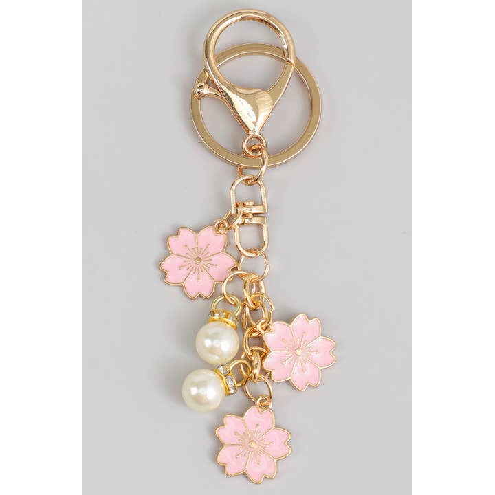 CHERRY BLOSSOMS AND PEARLS BAG CHARM KEYCHAIN for wholesale by Girly